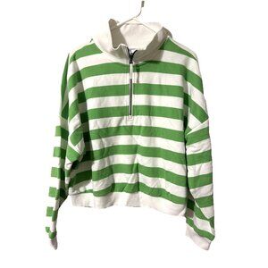 JoyLab 1/2 Zip Green Stripe Crop Sweatshirt Womens Size XXL